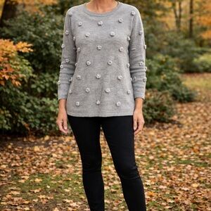 Banana Republic Merino Wool Blend Gray Sweater w/Pom Pom Details Size XL